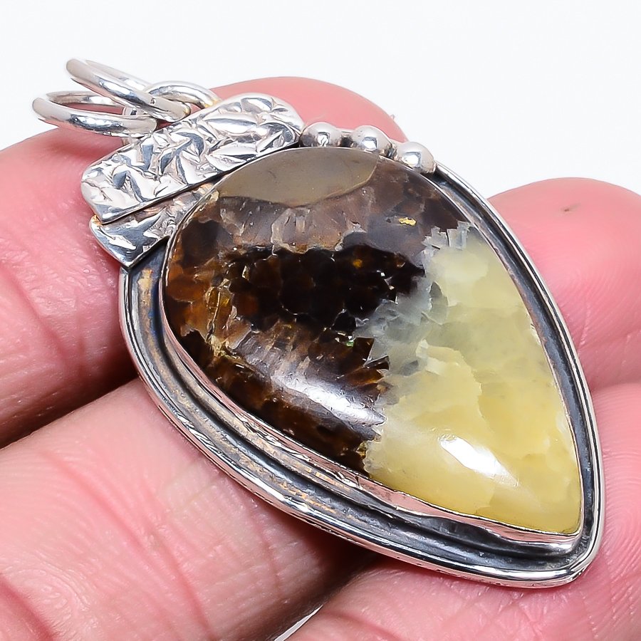 Septerian Stone 925 Sterling Silver Pendant, Handmade Pendant, Pear Pendant, Brown Pendant, Unique Silver Pendant, Fine Pendant, Silver Jewelry Pendant