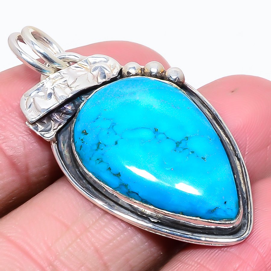 Magnesite Turquoise 925 Sterling Silver Pendant, Handmade Pendant, Pear Pendant, Blue Pendant, Unique Silver Pendant, Fine Pendant, Silver Jewelry Pendant