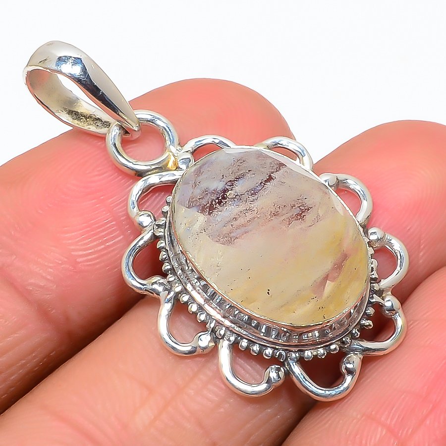 Crystal Quartz Silver Fine Pendant, Handmade Pendant, Oval Pendant, White Pendant, Unique Silver Pendant, Fine Pendant, Silver Jewelry Pendant