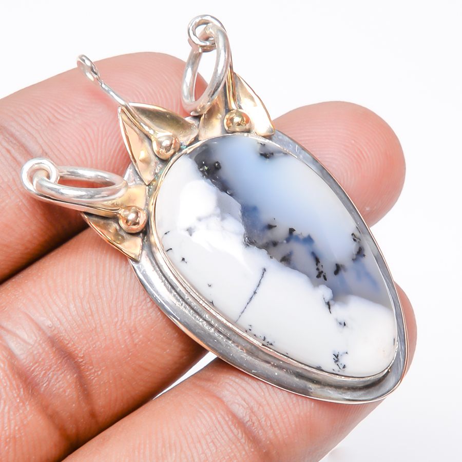 Dendritic Opal 925 Sterling Silver Pendant, Handmade Pendant, Pear Pendant, White Pendant, Unique Silver Pendant, Fine Pendant, Silver Jewelry Pendant
