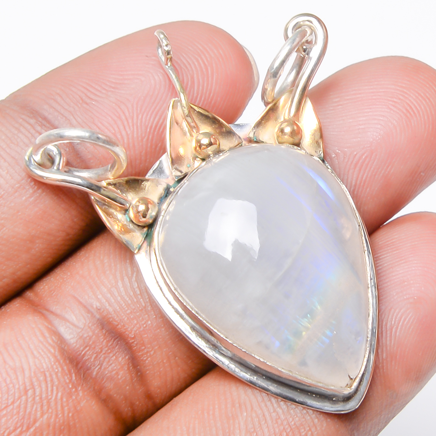 Rainbow Moonstone 925 Sterling Silver Pendant, Handmade Pendant, Pear Pendant, White Pendant, Unique Silver Pendant, Fine Pendant, Silver Jewelry Pendant