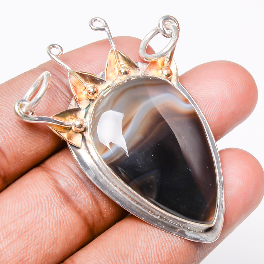 Sardonyx 925 Sterling Silver Pendant, Handmade Pendant, Pear Pendant, Black Pendant, Unique Silver Pendant, Fine Pendant, Silver Jewelry Pendant