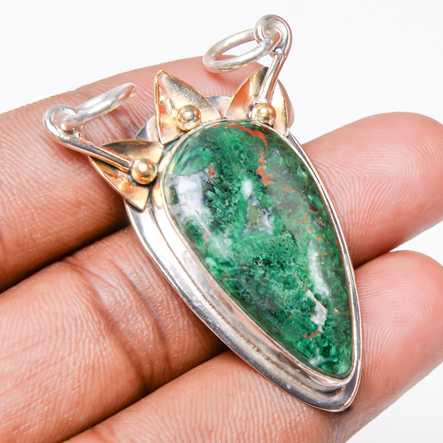 Cuprite Chrysocolla 925 Sterling Silver Pendant, Handmade Pendant, Pear Pendant, Green Pendant, Unique Silver Pendant, Fine Pendant, Silver Jewelry Pendant