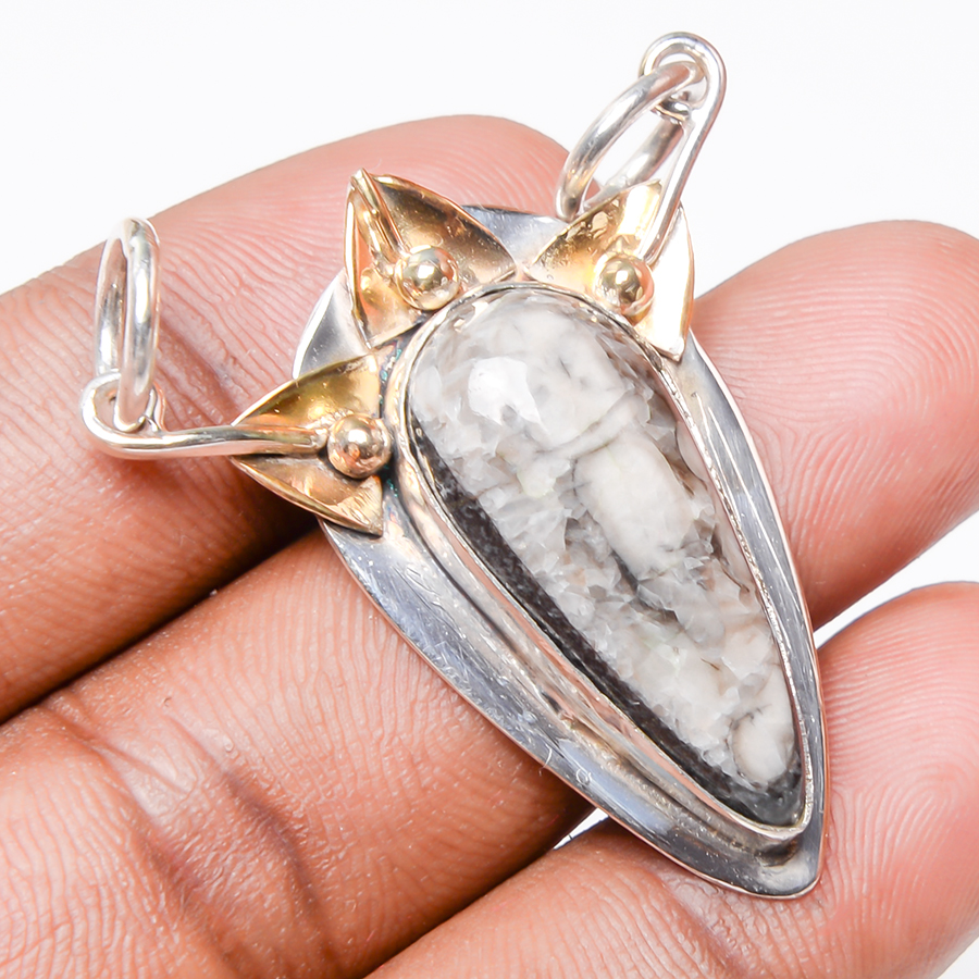 Orthoceras Fossil 925 Sterling Silver Pendant, Handmade Pendant, Pear Pendant, Black Pendant, Unique Silver Pendant, Fine Pendant, Silver Jewelry Pendant