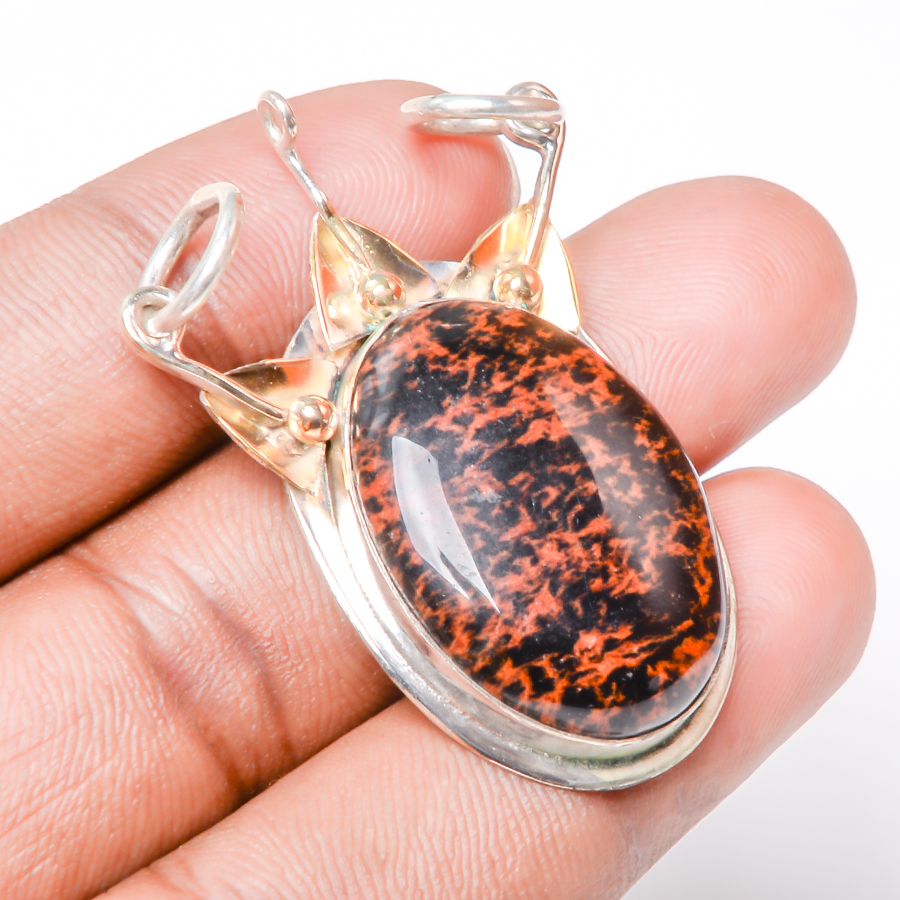 Mahogany Obsidian 925 Sterling Silver Pendant, Handmade Pendant, Oval Pendant, Brown Pendant, Unique Silver Pendant, Fine Pendant, Silver Jewelry Pendant