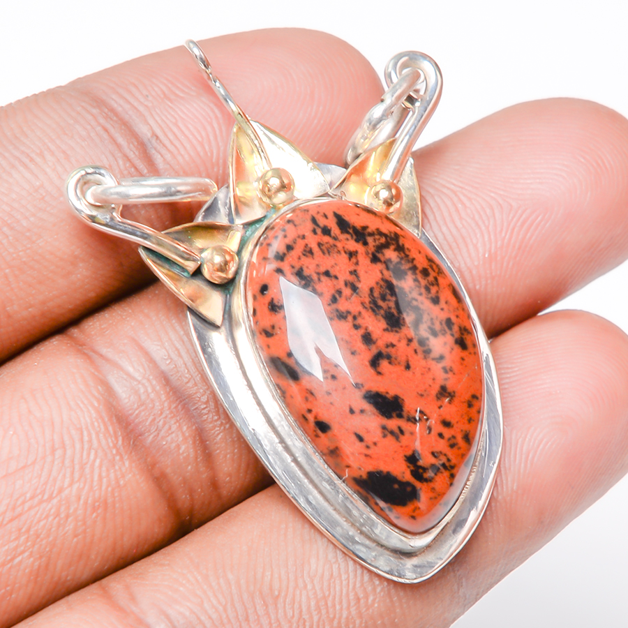 Mahogany Obsidian 925 Sterling Silver Pendant, Handmade Pendant, Pear Pendant, Brown Pendant, Unique Silver Pendant, Fine Pendant, Silver Jewelry Pendant