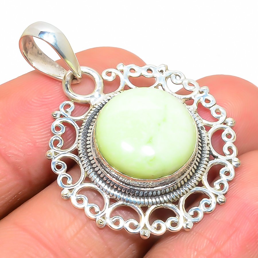 Lemon Chrysoprase 925 Sterling Silver Pendant, Handmade Pendant, Round Pendant, Yellow Pendant, Unique Silver Pendant, Fine Pendant, Silver Jewelry Pendant