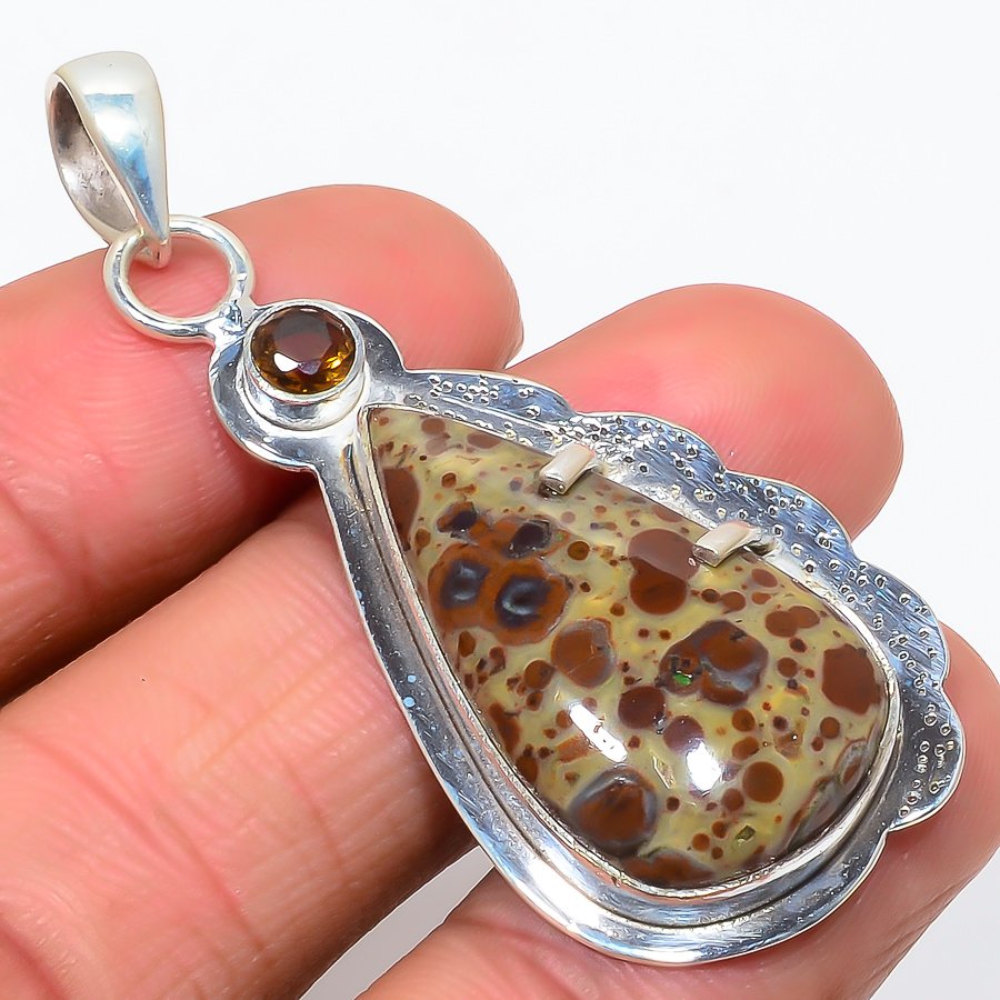 Coffee Bean Jasper & Smoky 925 Sterling Silver Pendant, Handmade Pendant, Pear Pendant, Brown Pendant, Unique Silver Pendant, Fine Pendant, Silver Jewelry Pendant