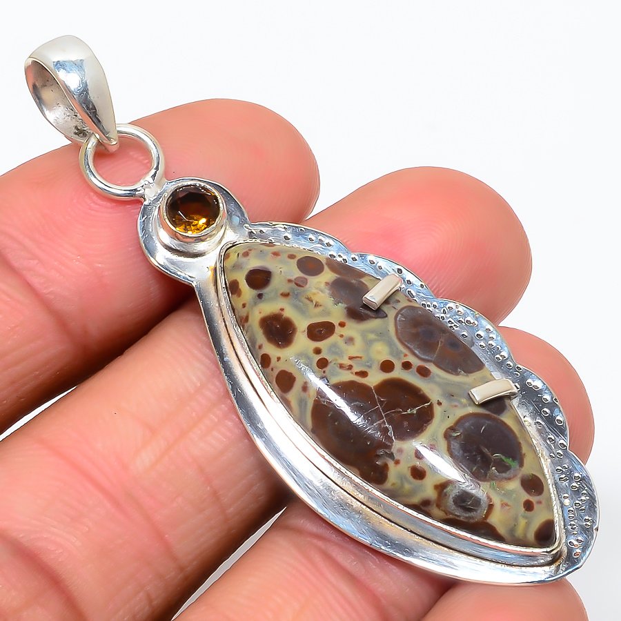 Coffee Bean Jasper & Smoky 925 Sterling Silver Pendant, Handmade Pendant, Marquise Pendant, Brown Pendant, Unique Silver Pendant, Fine Pendant, Silver Jewelry Pendant