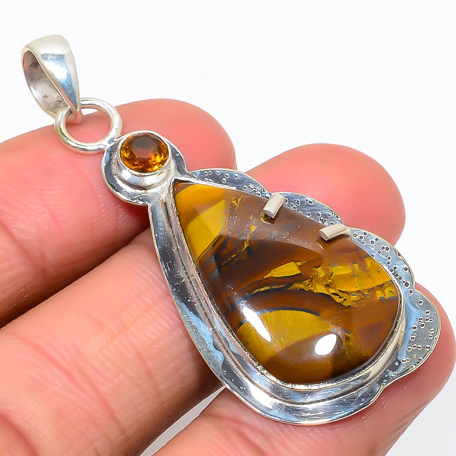 Nellite & Citrine Pendant, Handmade Pendant, Pear Pendant, Yellow Pendant, Unique Silver Pendant, Fine Pendant, Silver Jewelry Pendant