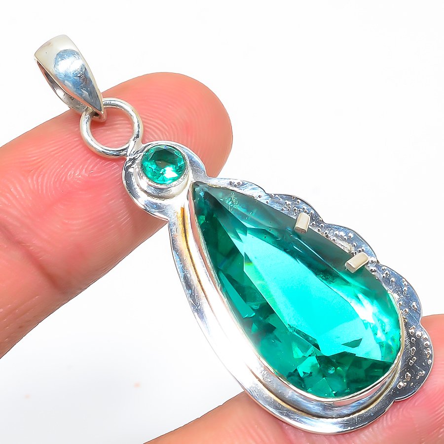 Blue Tourmaline Hand 925 Sterling Silver Pendant, Handmade Pendant, Pear Pendant, Blue Pendant, Unique Silver Pendant, Fine Pendant, Silver Jewelry Pendant