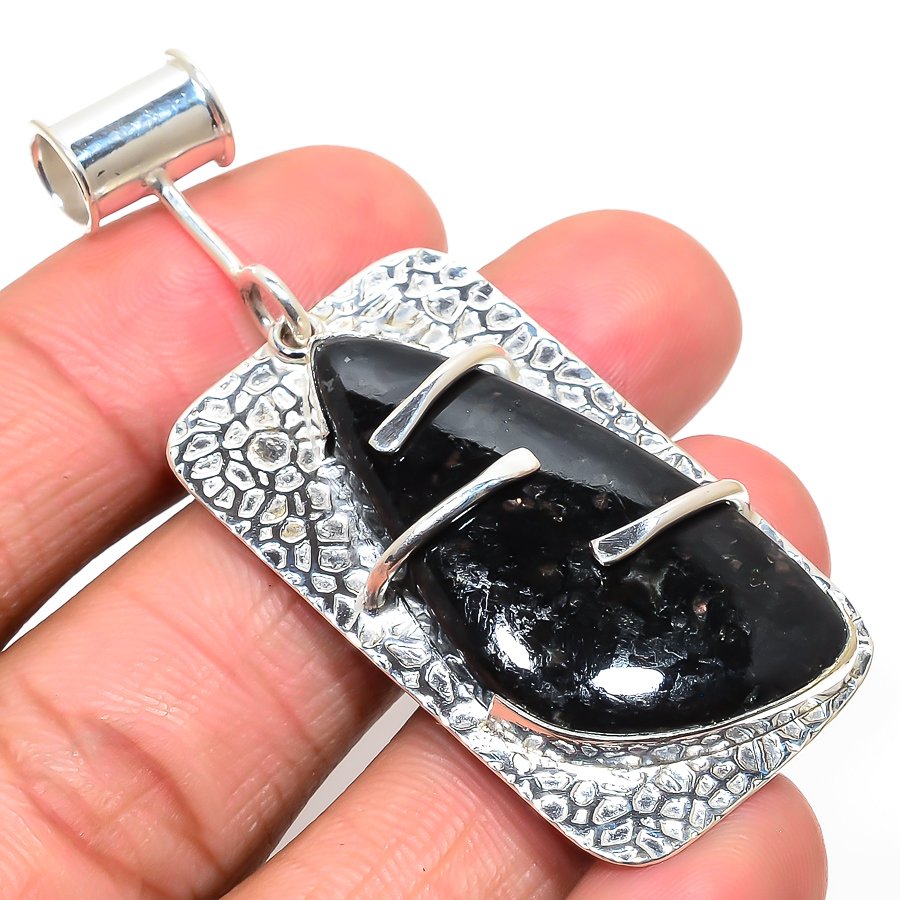 Nummite 925 Sterling Silver Pendant, Handmade Pendant, Trillion Pendant, Black Pendant, Unique Silver Pendant, Fine Pendant, Silver Jewelry Pendant
