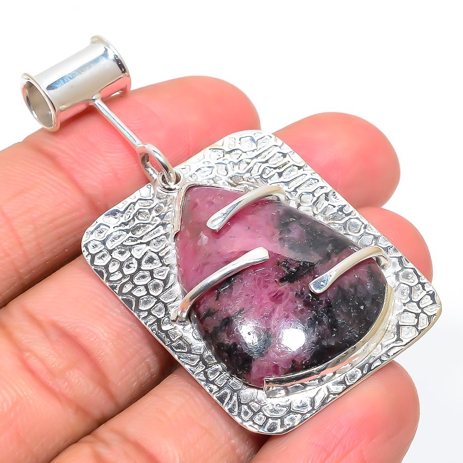 Rhodonite 925 Sterling Silver Pendant, Handmade Pendant, Pear Pendant, Pink Pendant, Unique Silver Pendant, Fine Pendant, Silver Jewelry Pendant