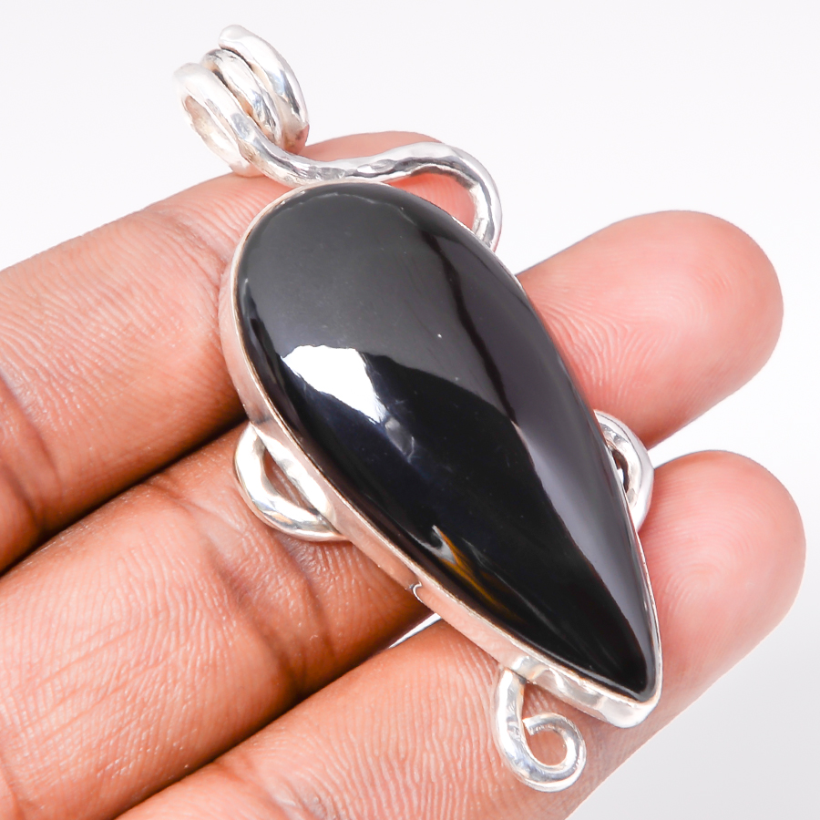 Sardonyx 925 Sterling Silver Pendant, Handmade Pendant, Pear Pendant, Black Pendant, Unique Silver Pendant, Fine Pendant, Silver Jewelry Pendant