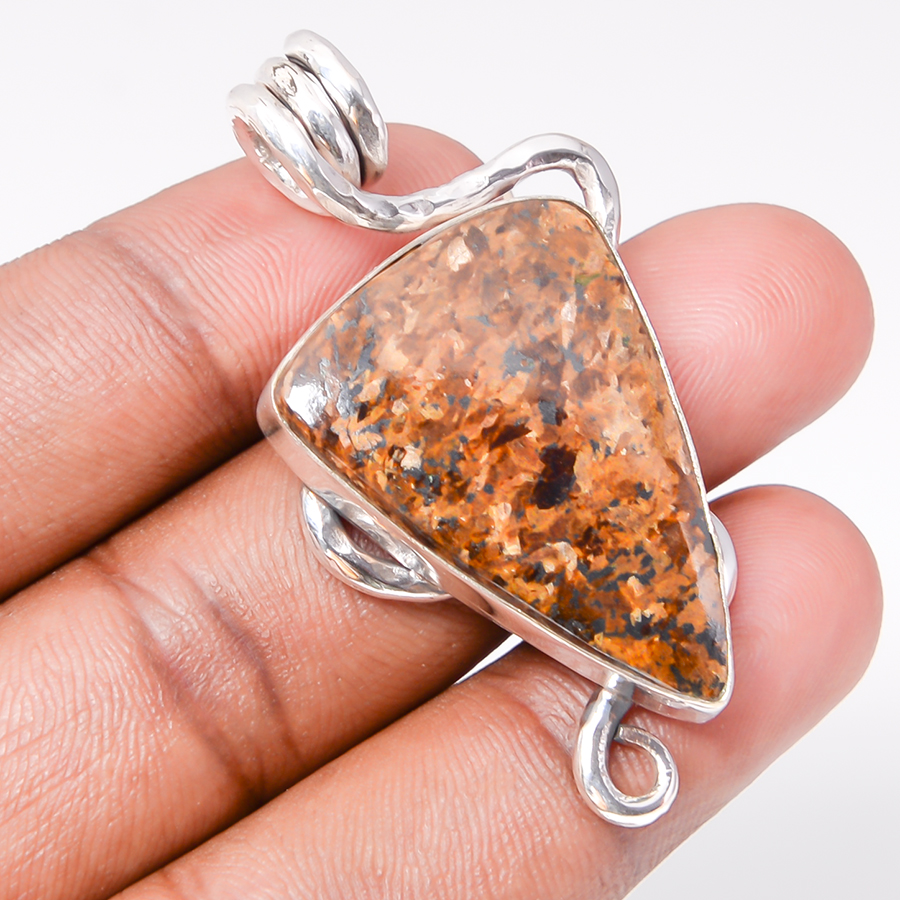 Bronzite Jasper 925 Sterling Silver Pendant, Handmade Pendant, Trillion Pendant, Brown Pendant, Unique Silver Pendant, Fine Pendant, Silver Jewelry Pendant
