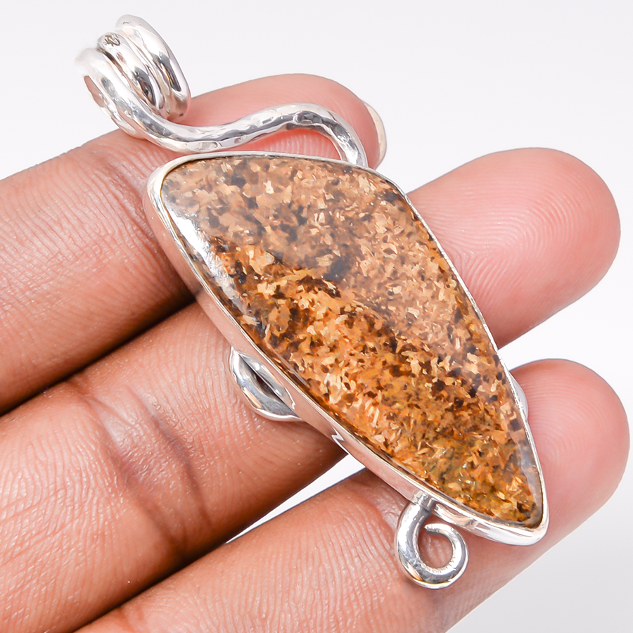 Bronzite Jasper 925 Sterling Silver Pendant, Handmade Pendant, Trillion Pendant, Brown Pendant, Unique Silver Pendant, Fine Pendant, Silver Jewelry Pendant