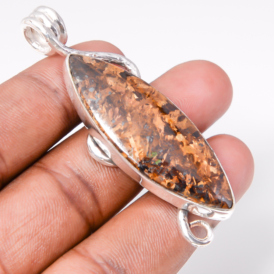 Bronzite Jasper 925 Sterling Silver Pendant, Handmade Pendant, Marquise Pendant, Brown Pendant, Unique Silver Pendant, Fine Pendant, Silver Jewelry Pendant