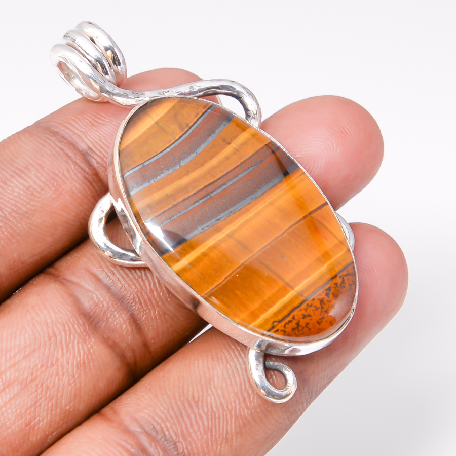 Yellow Tigers Eye 925 Sterling Silver Pendant, Handmade Pendant, Oval Pendant, Yellow Pendant, Unique Silver Pendant, Fine Pendant, Silver Jewelry Pendant