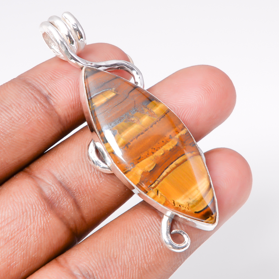 Yellow Tigers Eye 925 Sterling Silver Pendant, Handmade Pendant, Marquise Pendant, Yellow Pendant, Unique Silver Pendant, Fine Pendant, Silver Jewelry Pendant