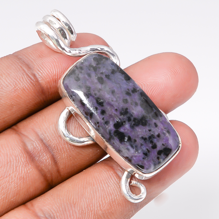 Charoite 925 Sterling Silver Pendant, Handmade Pendant, Cushion Pendant, Purple Pendant, Unique Silver Pendant, Fine Pendant, Silver Jewelry Pendant