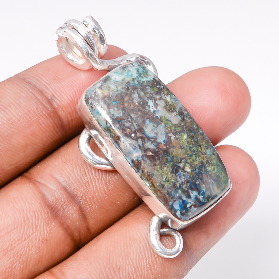 Azurite 925 Sterling Silver Pendant, Handmade Pendant, Cushion Pendant, Blue Pendant, Unique Silver Pendant, Fine Pendant, Silver Jewelry Pendant