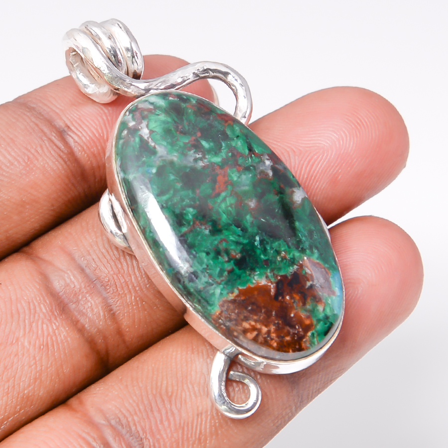 Cuprite Chrysocolla 925 Sterling Silver Pendant, Handmade Pendant, Oval Pendant, Green Pendant, Unique Silver Pendant, Fine Pendant, Silver Jewelry Pendant
