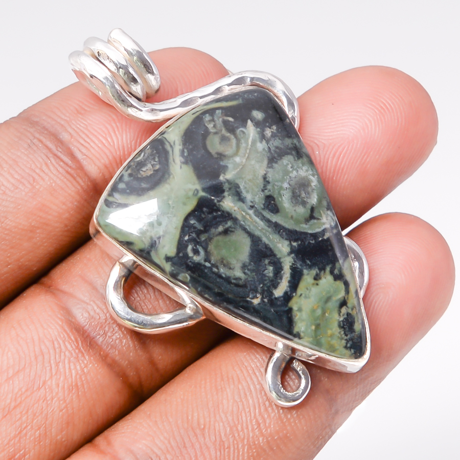 Star Galaxy Jasper 925 Sterling Silver Pendant, Handmade Pendant, Trillion Pendant, Green Pendant, Unique Silver Pendant, Fine Pendant, Silver Jewelry Pendant