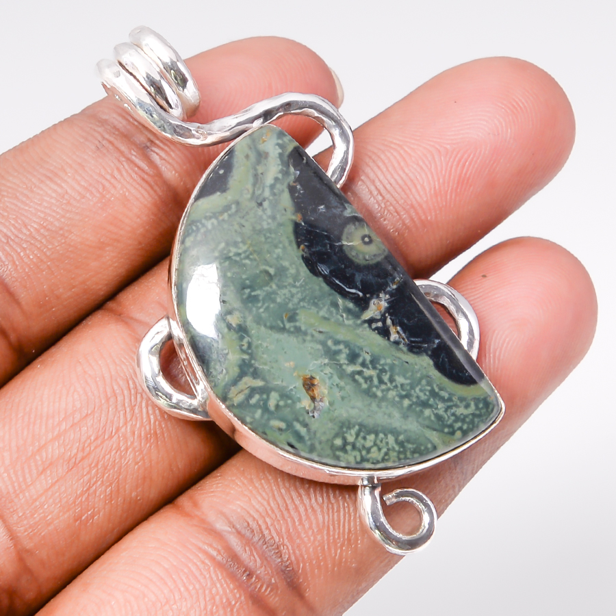 Star Galaxy Jasper 925 Sterling Silver Pendant, Handmade Pendant, Trillion Pendant, Green Pendant, Unique Silver Pendant, Fine Pendant, Silver Jewelry Pendant