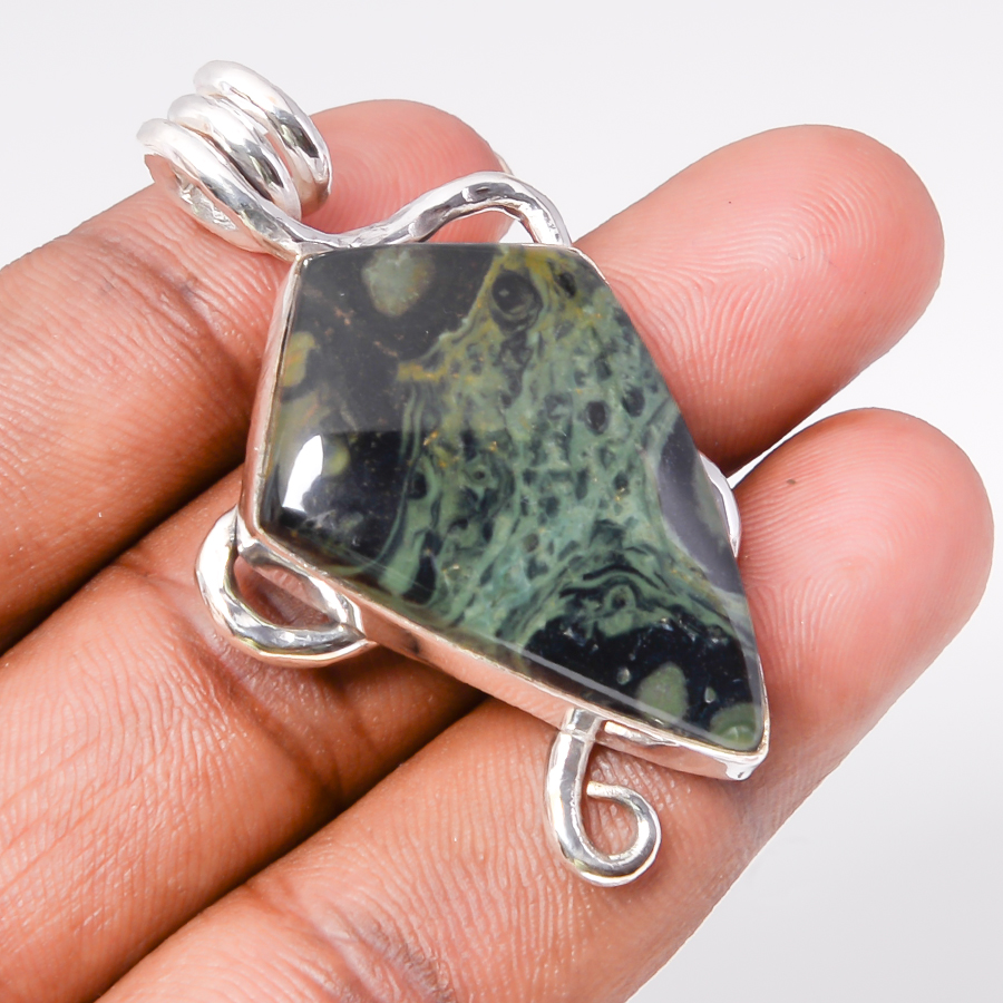 Star Galaxy Jasper 925 Sterling Silver Pendant, Handmade Pendant, Kite Pendant, Green Pendant, Unique Silver Pendant, Fine Pendant, Silver Jewelry Pendant