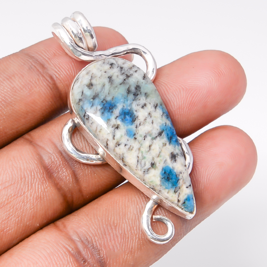 K2 Blue Azurite 925 Sterling Silver Pendant, Handmade Pendant, Pear Pendant, Blue Pendant, Unique Silver Pendant, Fine Pendant, Silver Jewelry Pendant