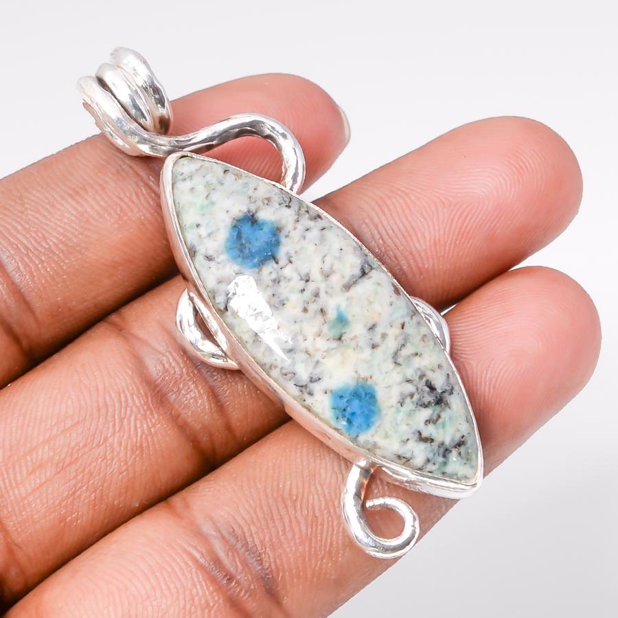 K2 Blue Azurite 925 Sterling Silver Pendant, Handmade Pendant, Marquise Pendant, Blue Pendant, Unique Silver Pendant, Fine Pendant, Silver Jewelry Pendant