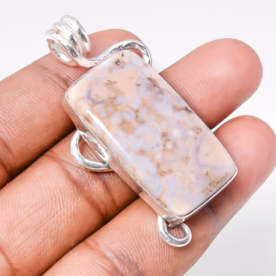 Polka Dot Jasper 925 Sterling Silver Pendant, Handmade Pendant, Cushion Pendant, Yellow Pendant, Unique Silver Pendant, Fine Pendant, Silver Jewelry Pendant