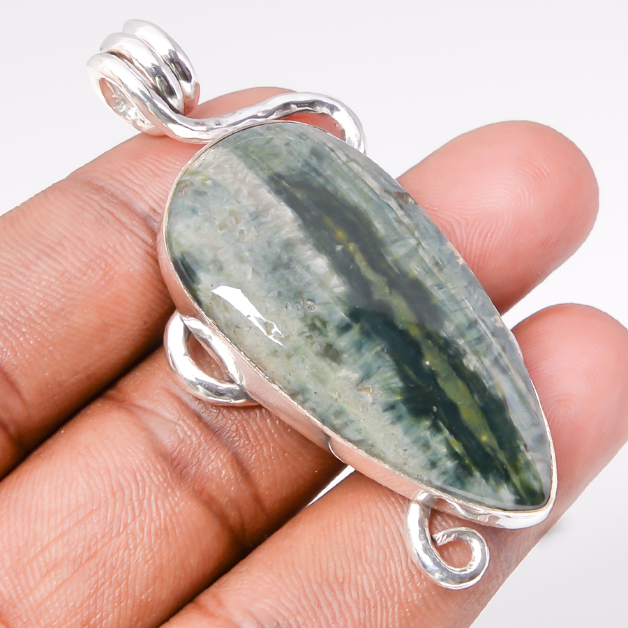 Ocean Jasper 925 Sterling Silver Pendant, Handmade Pendant, Pear Pendant, Green Pendant, Unique Silver Pendant, Fine Pendant, Silver Jewelry Pendant