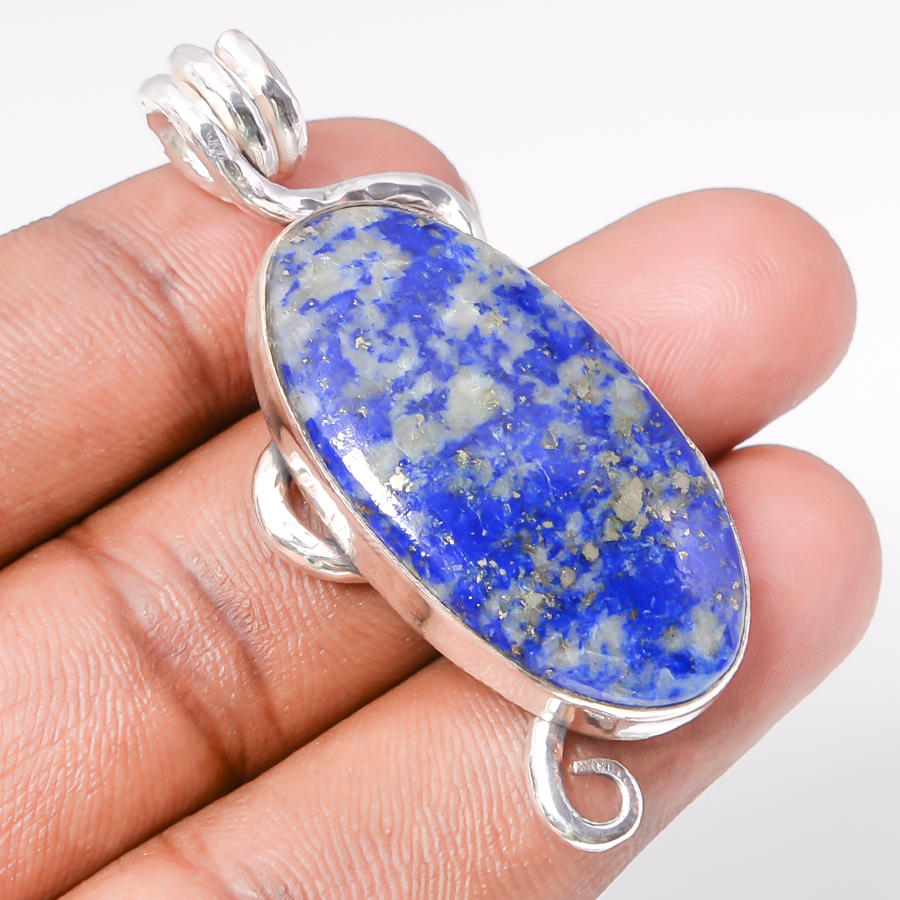 Lapis Lazuli Spyral 925 Sterling Silver Pendant, Handmade Pendant, Oval Pendant, Blue Pendant, Unique Silver Pendant, Fine Pendant, Silver Jewelry Pendant