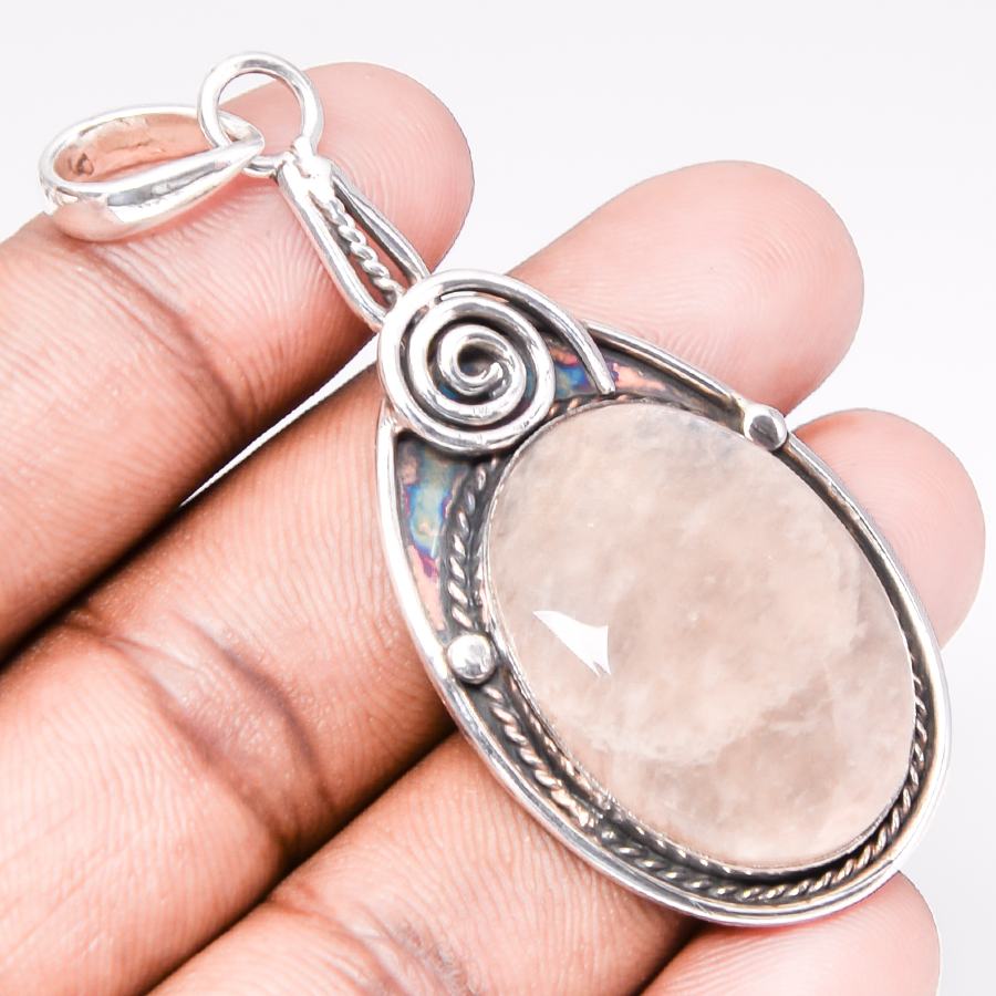 Amazonite - Beige 925 Sterling Silver Pendant, Handmade Pendant, Oval Pendant, Beige Pendant, Unique Silver Pendant, Fine Pendant, Silver Jewelry Pendant