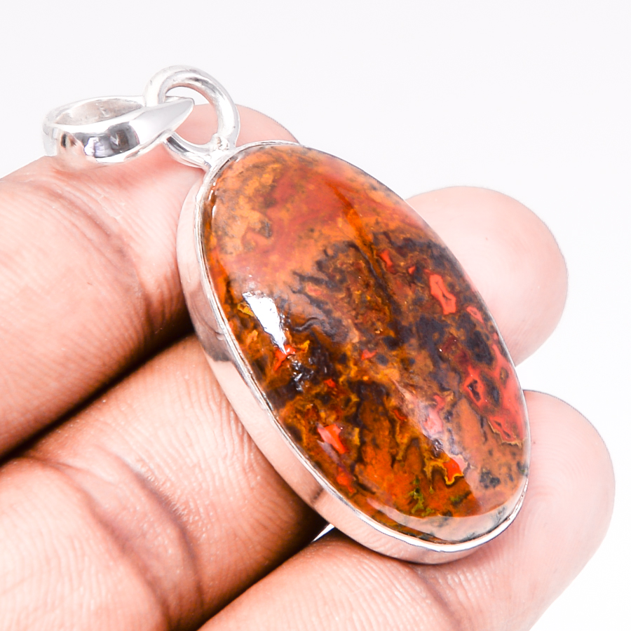 Teepee Canyon Agate 925 Sterling Silver Pendant, Handmade Pendant, Oval Pendant, Red Pendant, Unique Silver Pendant, Fine Pendant, Silver Jewelry Pendant