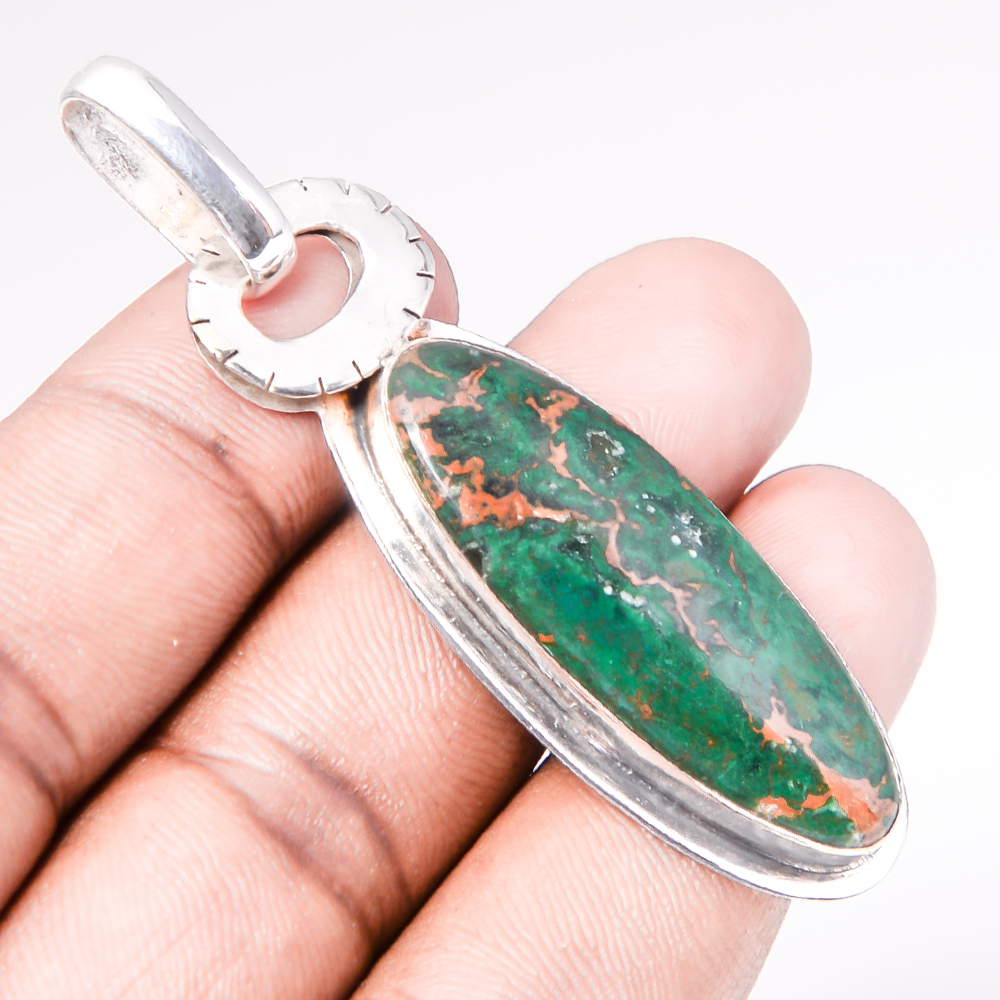 Cuprite Chrysocolla 925 Sterling Silver Pendant, Handmade Pendant, Oval Pendant, Green Pendant, Unique Silver Pendant, Fine Pendant, Silver Jewelry Pendant