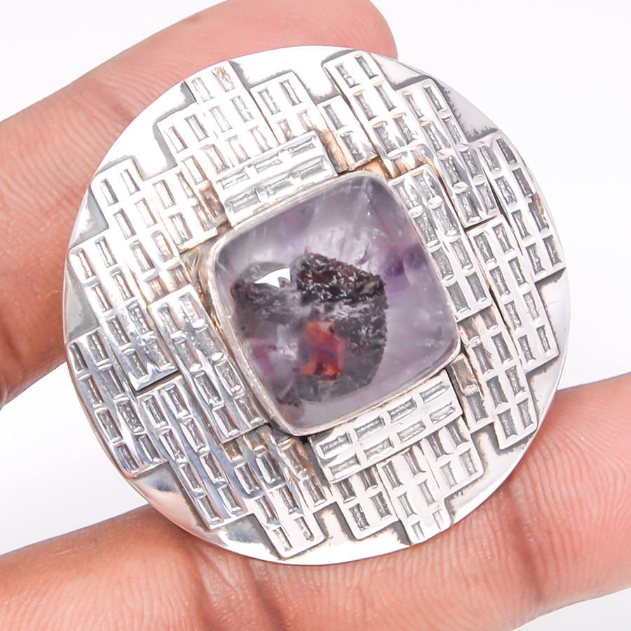 Chevron Amethyst Back Loop 925 Sterling Silver Pendant, Handmade Pendant, Cushion Pendant, Purple Pendant, Unique Silver Pendant, Fine Pendant, Silver Jewelry Pendant