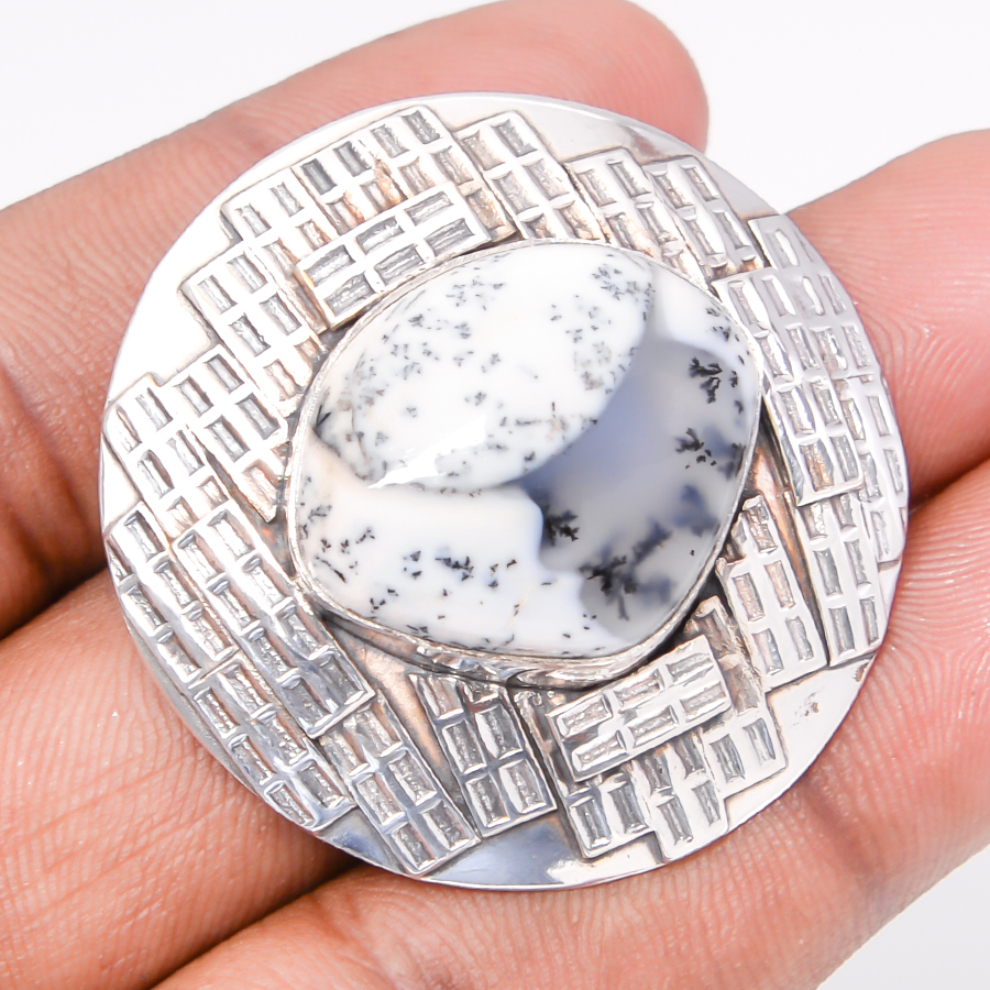 Dendritic Opal Back Loop 925 Sterling Silver Pendant, Handmade Pendant, Pear Pendant, White Pendant, Unique Silver Pendant, Fine Pendant, Silver Jewelry Pendant