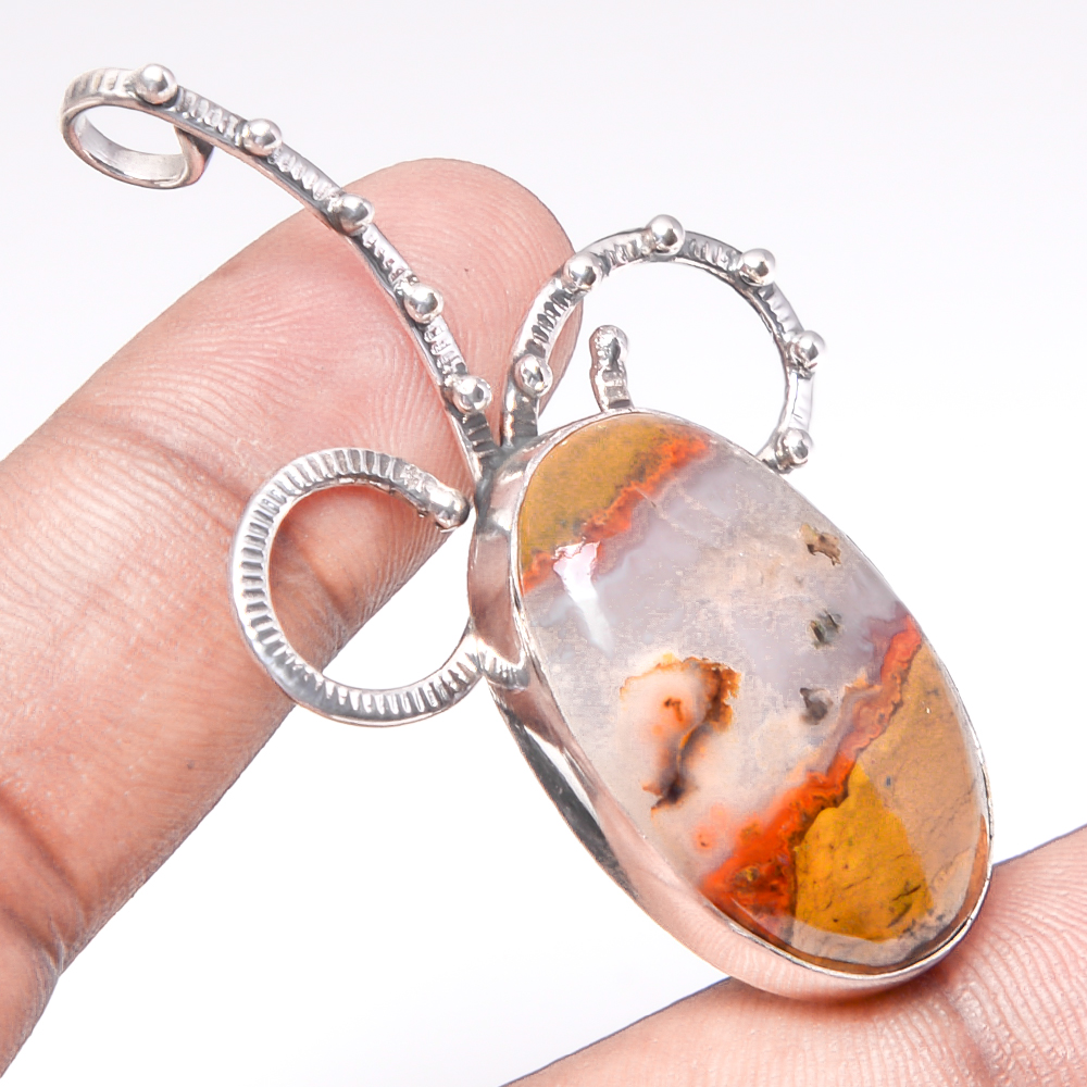 Teepee Canyon Agate 925 Sterling Silver Pendant, Handmade Pendant, Oval Pendant, Red Pendant, Unique Silver Pendant, Fine Pendant, Silver Jewelry Pendant