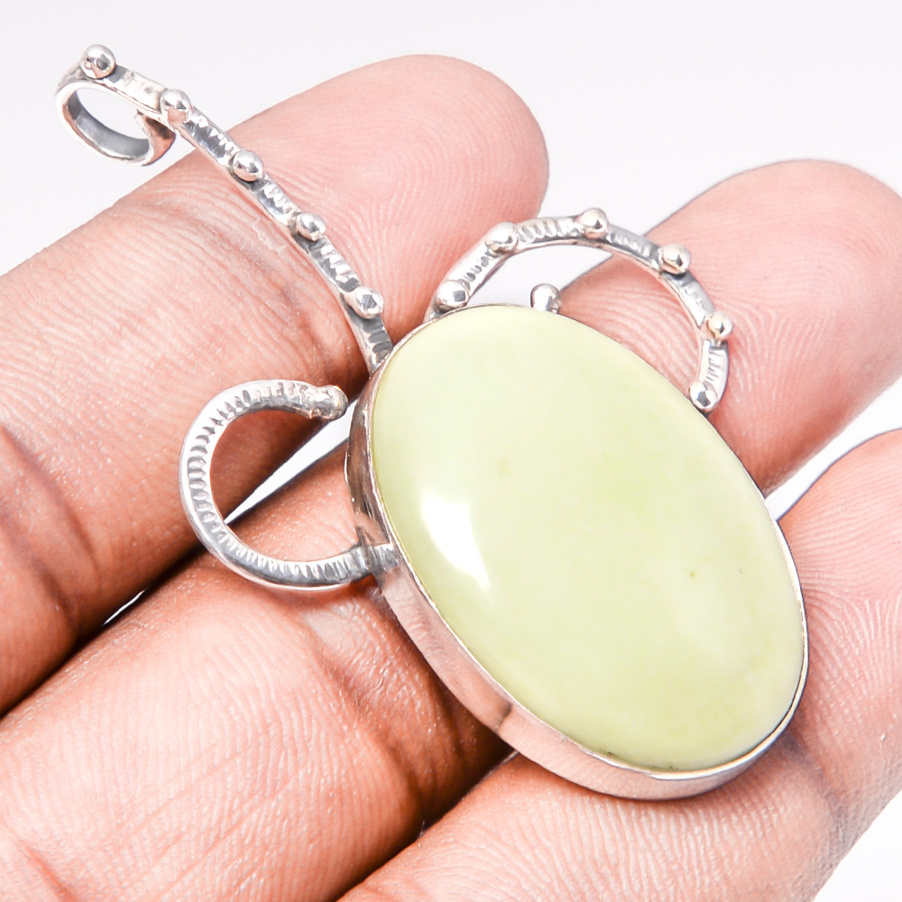 Lemon Chrysoprase 925 Sterling Silver Pendant, Handmade Pendant, Oval Pendant, Yellow Pendant, Unique Silver Pendant, Fine Pendant, Silver Jewelry Pendant