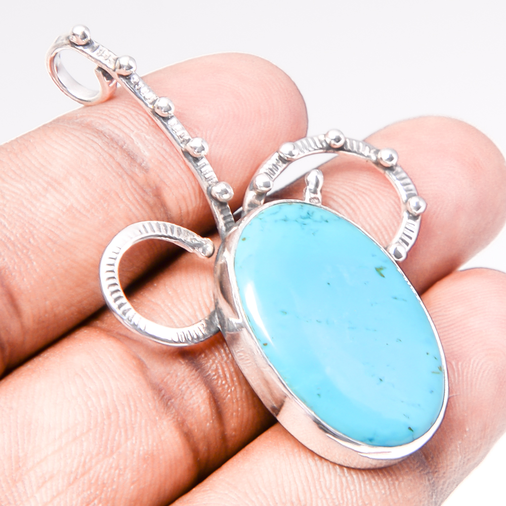 Magnesite Turquoise 925 Sterling Silver Pendant, Handmade Pendant, Oval Pendant, Blue Pendant, Unique Silver Pendant, Fine Pendant, Silver Jewelry Pendant