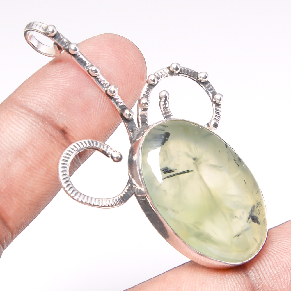 Prehnite 925 Sterling Silver Pendant, Handmade Pendant, Oval Pendant, Green Pendant, Unique Silver Pendant, Fine Pendant, Silver Jewelry Pendant