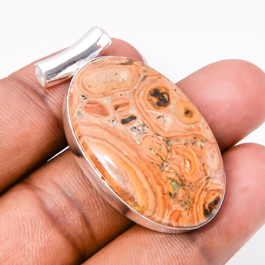 Poppy Jasper 925 Sterling Silver Pendant, Handmade Pendant, Oval Pendant, Yellow Pendant, Unique Silver Pendant, Fine Pendant, Silver Jewelry Pendant