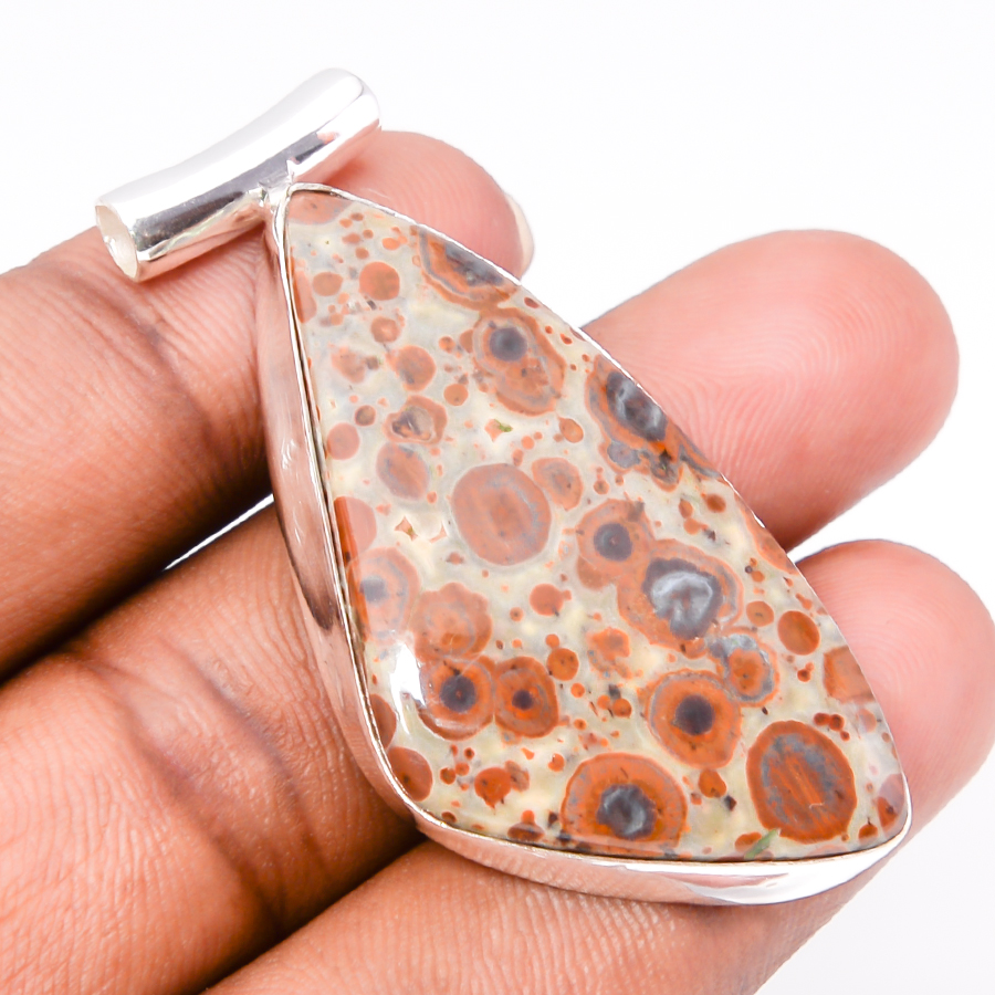 Leopard Skin Jasper 925 Sterling Silver Pendant, Handmade Pendant, Trillion Pendant, Brown Pendant, Unique Silver Pendant, Fine Pendant, Silver Jewelry Pendant