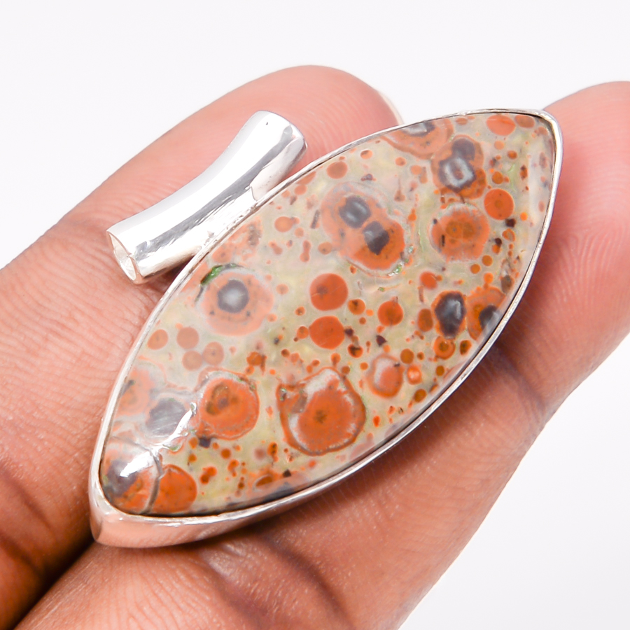 Leopard Skin Jasper 925 Sterling Silver Pendant, Handmade Pendant, Marquise Pendant, Brown Pendant, Unique Silver Pendant, Fine Pendant, Silver Jewelry Pendant