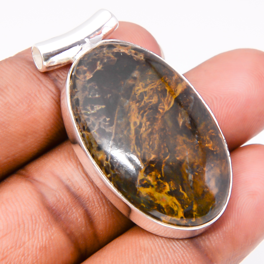 Marra Mamba Jasper 925 Sterling Silver Pendant, Handmade Pendant, Oval Pendant, Black Pendant, Unique Silver Pendant, Fine Pendant, Silver Jewelry Pendant