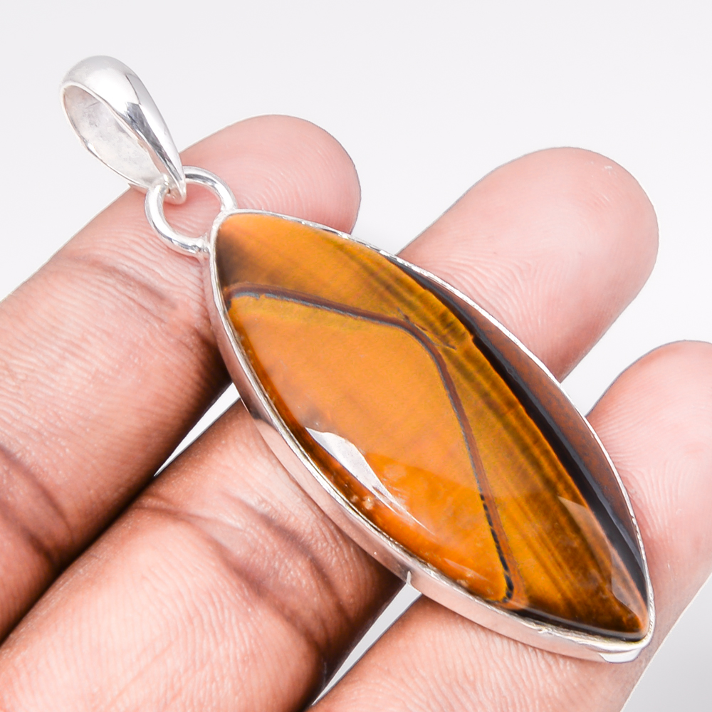 Yellow Tiger Eye 925 Sterling Silver Pendant, Handmade Pendant, Marquise Pendant, Yellow Pendant, Unique Silver Pendant, Fine Pendant, Silver Jewelry Pendant