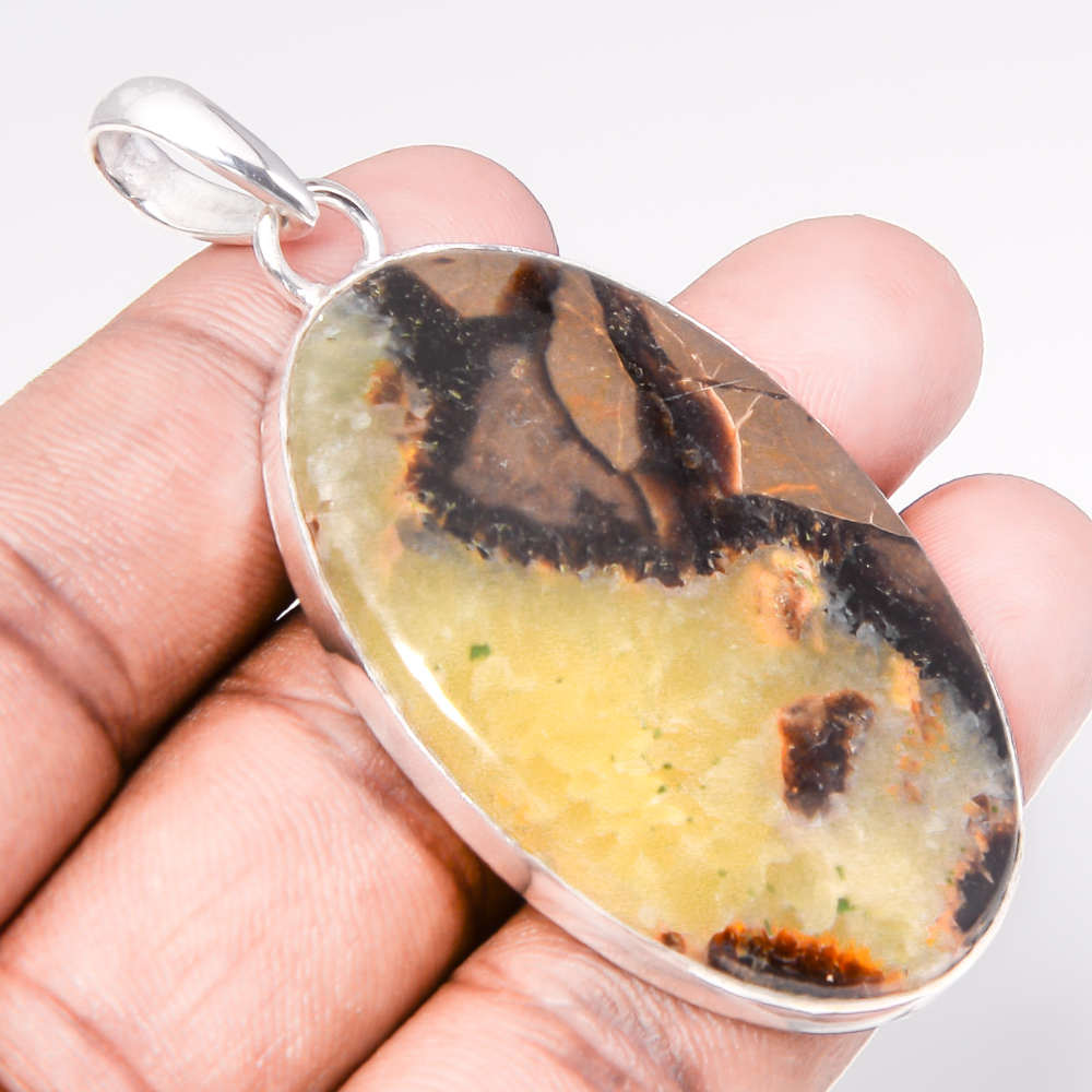 Septerian Stone 925 Sterling Silver Pendant, Handmade Pendant, Oval Pendant, Brown Pendant, Unique Silver Pendant, Fine Pendant, Silver Jewelry Pendant