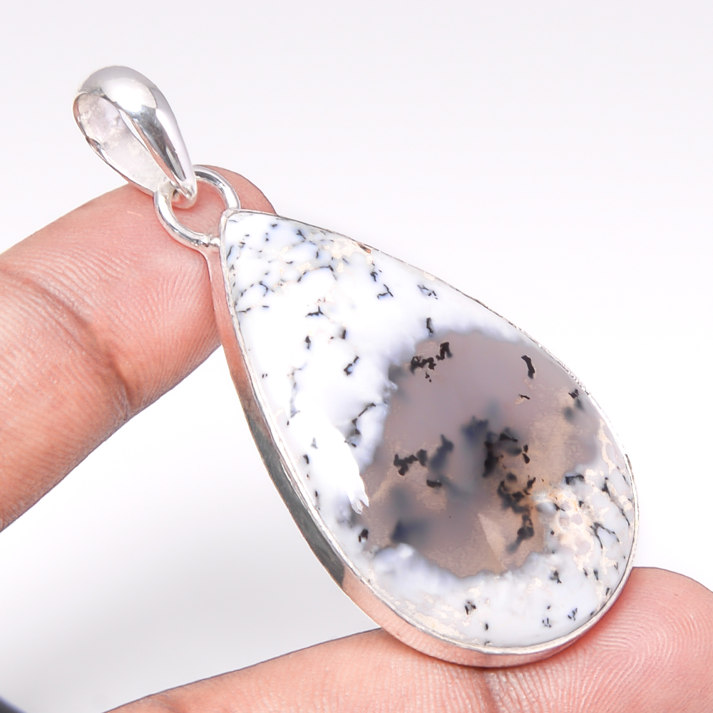 Dendritic Opal 925 Sterling Silver Pendant, Handmade Pendant, Pear Pendant, White Pendant, Unique Silver Pendant, Fine Pendant, Silver Jewelry Pendant